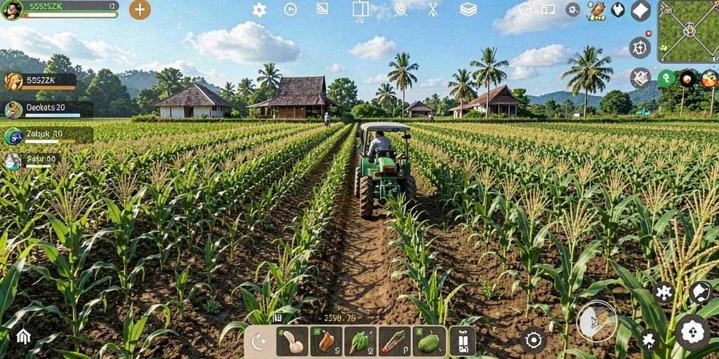 Screenshot gameplay 555ZK menampilkan aktivitas bertani yang seru.