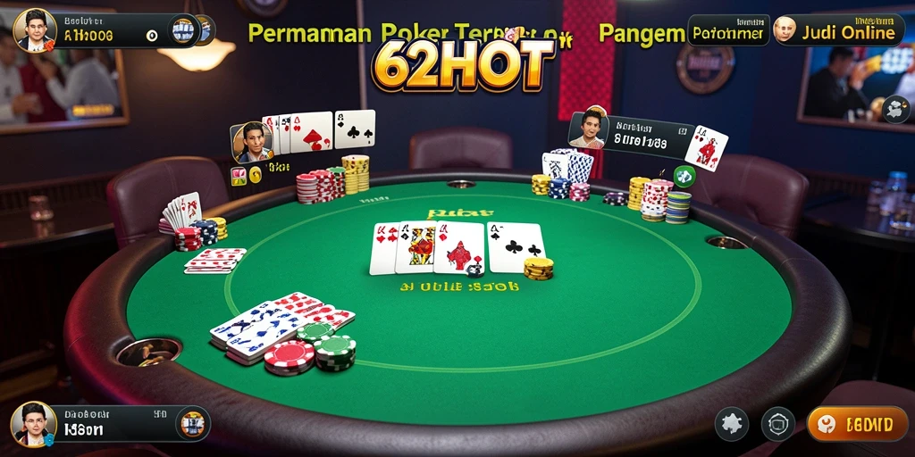 Tampilan utama gameplay 62HOT, penuh aksi poker yang mendebarkan.