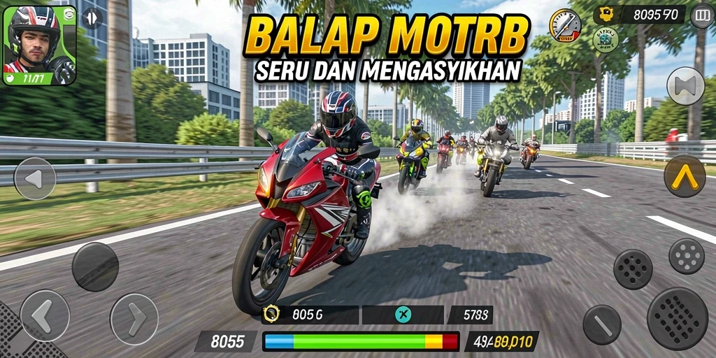 Tampilan gameplay menarik dari balapan motor di 8055.
