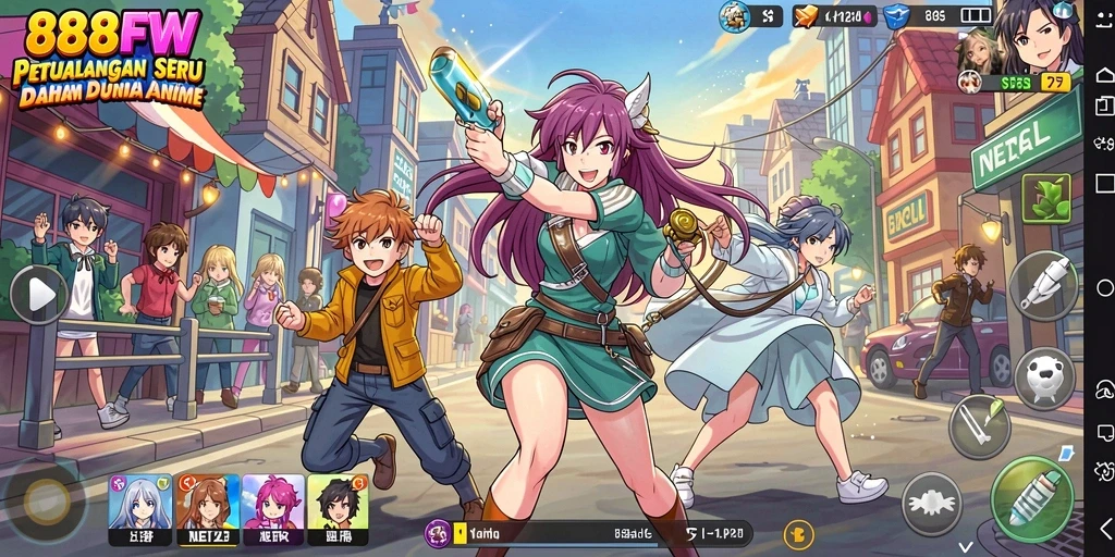 Screenshot menunjukkan pertarungan seru dalam 888FW di dunia anime.