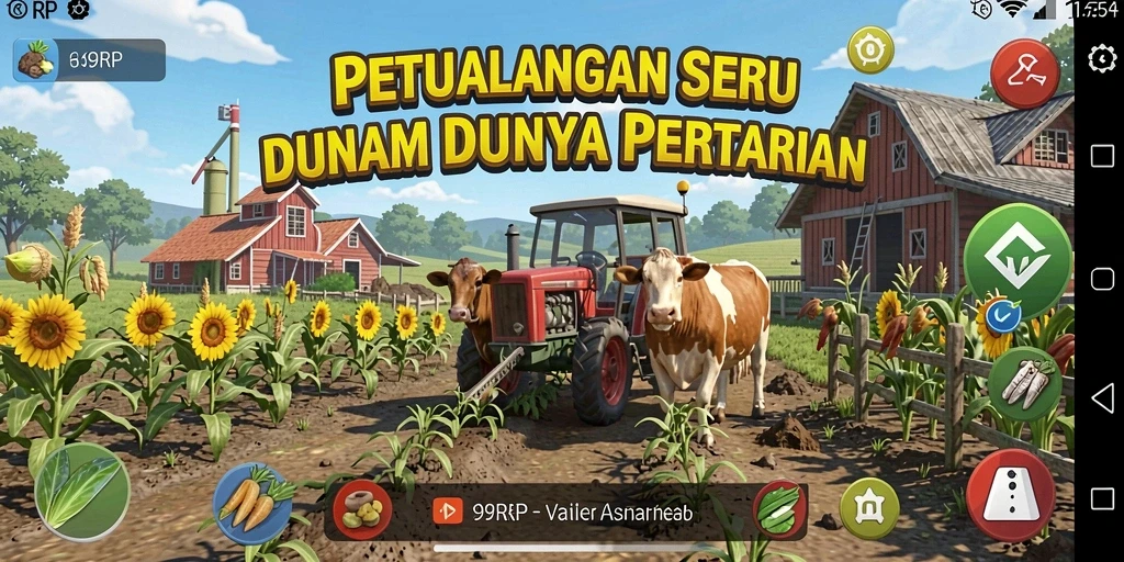 Tampilan gameplay seru dari 99RP dengan ladang yang subur.