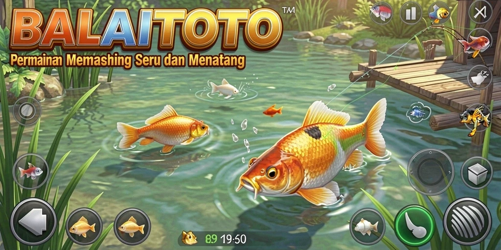 Tampilan gameplay BALAITOTO saat menangkap ikan besar.