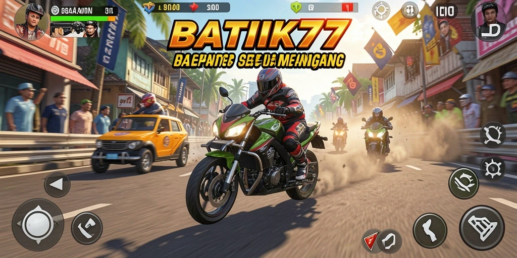 Screenshot gameplay <strong>BATIK77</strong> yang menampilkan balapan motor mendebarkan.