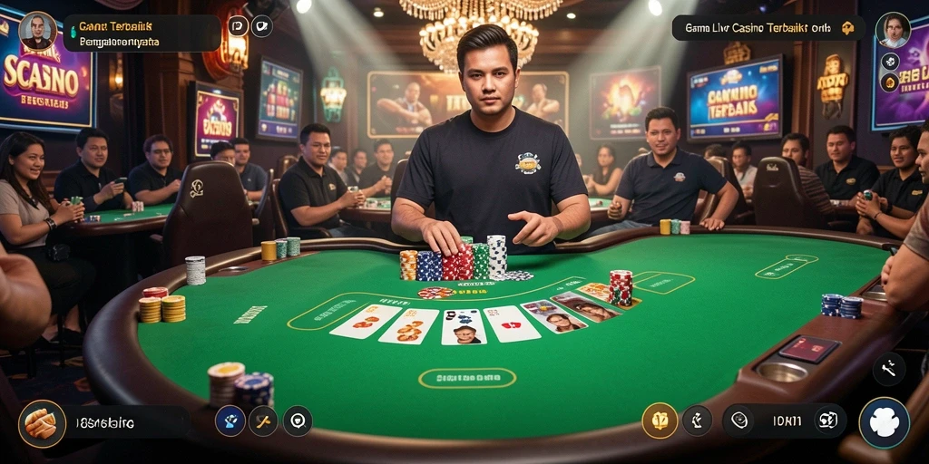 Screenshot D06 menunjukkan dealer langsung dengan suasana kasino yang nyata.