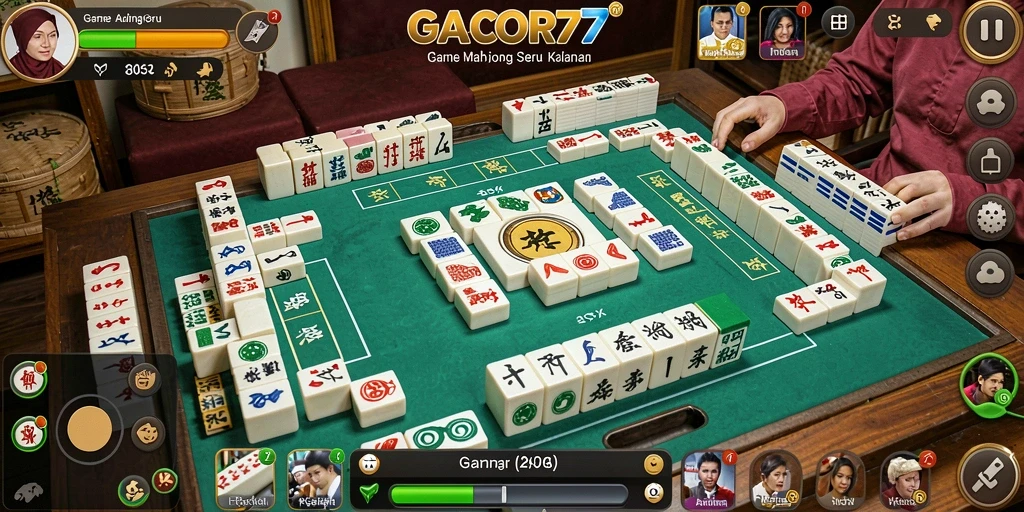 Screenshot utama GACOR77 menampilkan gameplay Mahjong yang penuh warna.
