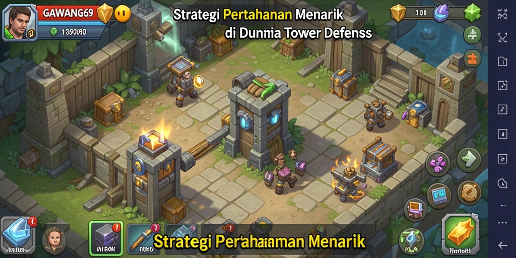Tampilan gameplay seru dalam mempertahankan menara di GAWANG69.