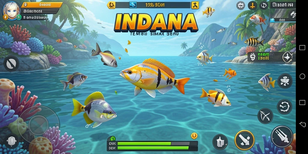 Screenshot gameplay INDAAA menampilkan momen seru menangkap ikan.