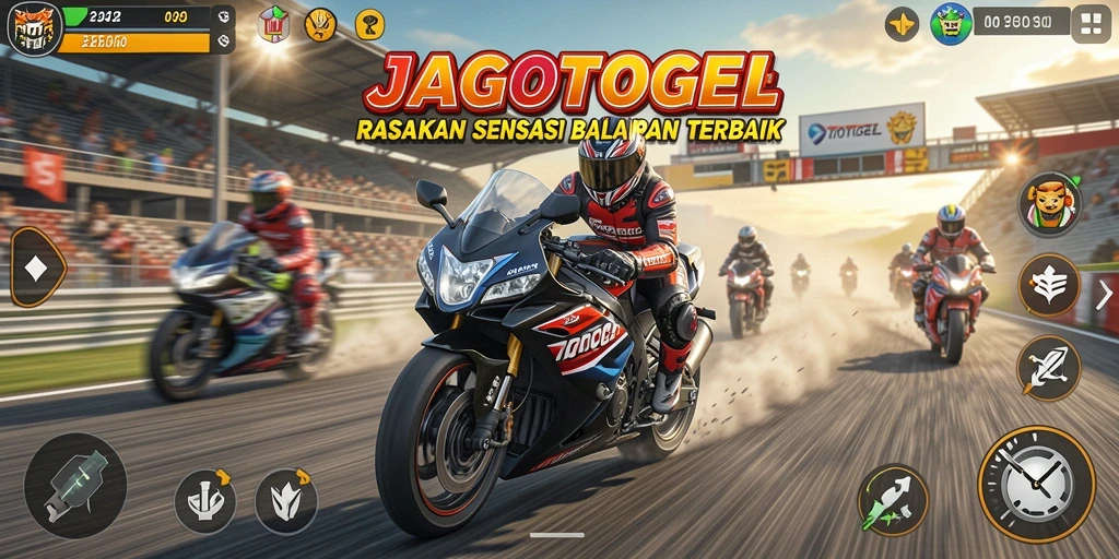 Tangkapan layar menampilkan aksi balapan motor yang mendebarkan di JAGOTOGEL.