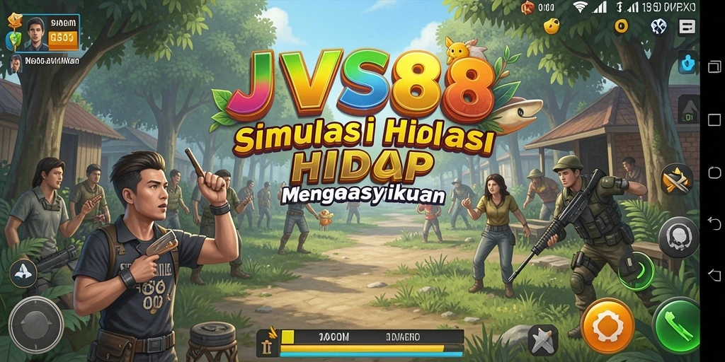 Tangkapan layar utama JVS88 menampilkan karakter yang berinteraksi dalam dunia simulasi.