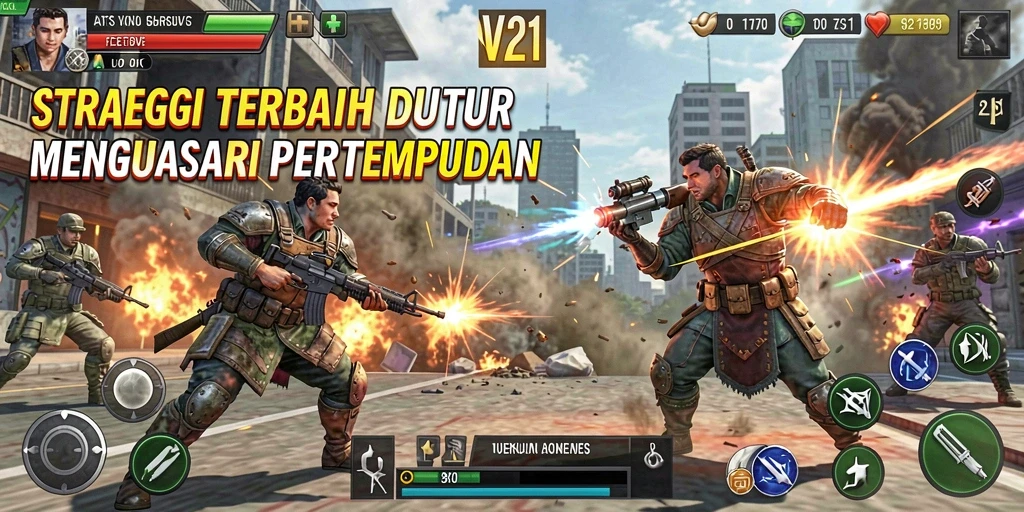 Screenshot V21 menampilkan aksi strategis dalam pertempuran.